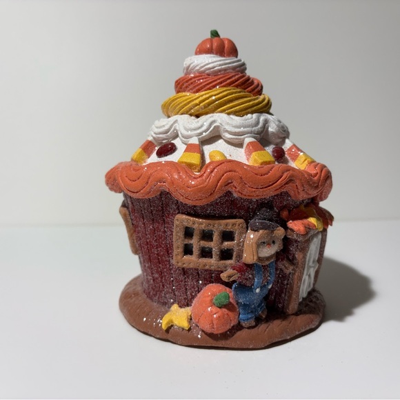 2 Pc Valerie Parr Hill Handmade Illuminated Fall Harvest Cupcake House Cottages - Picture 15 of 16